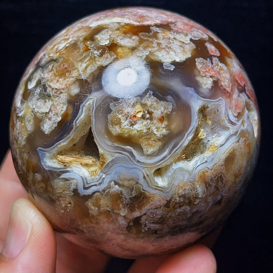 427G Natural Cherry Blossom Agate Ball Agate Crystal Ball Healing
