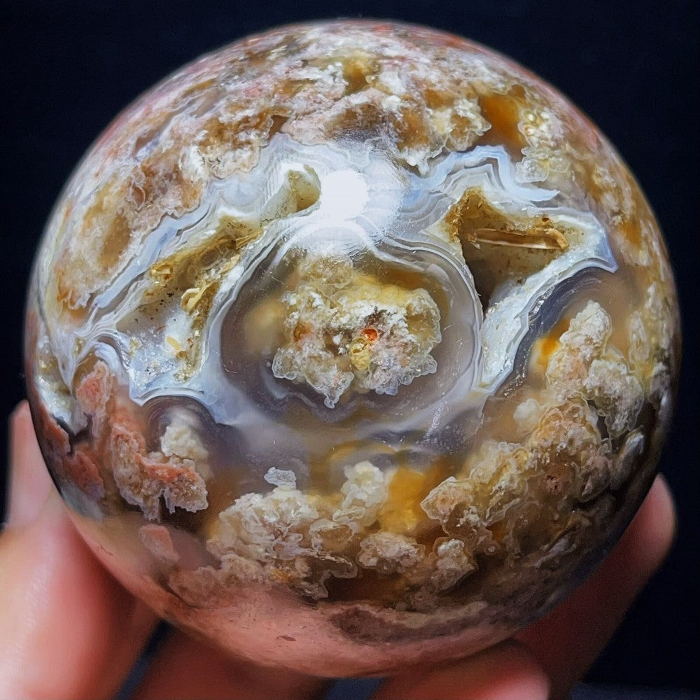 427G Natural Cherry Blossom Agate Ball Agate Crystal Ball Healing