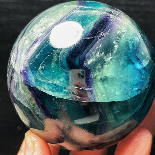 704G Natural Polished Green Purple Fluorite Sphere Crystal Healing