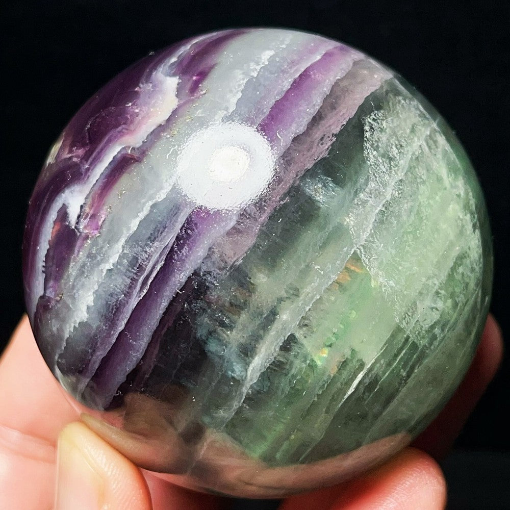 600G Polished Green Purple Fluorite Sphere Crystal Healing