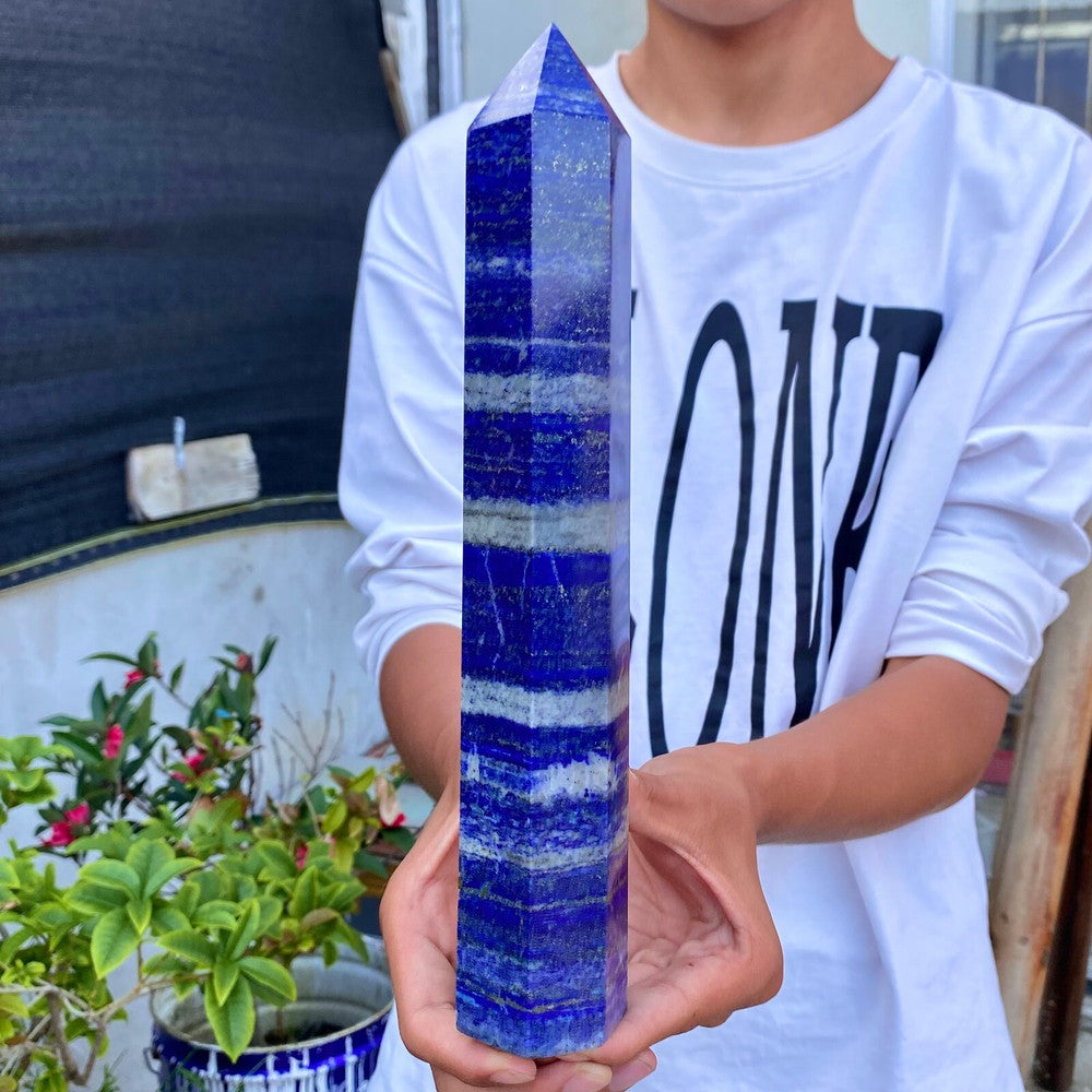 3.13LB Natural lapis lazuli crystal obelisk, quartz crystal energy column