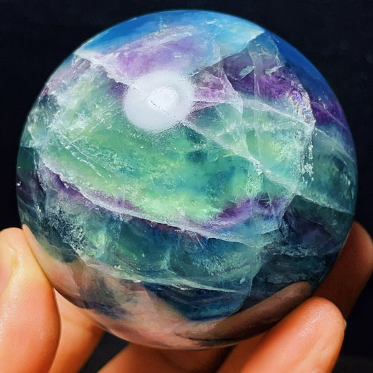 622G Natural Polished Green Purple Fluorite Sphere Crystal Healing
