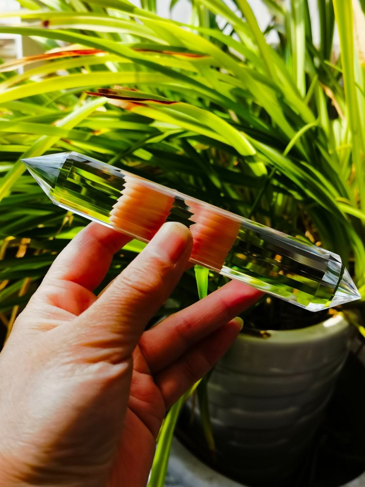 Baguette de style Vogel en cristal de quartz tibétain haute altitude, 99 % transparent, 24 côtés, 5,7 pouces 