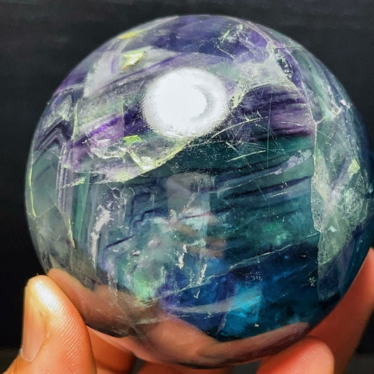 652G Natural Polished Green Purple Fluorite Sphere Crystal Healing