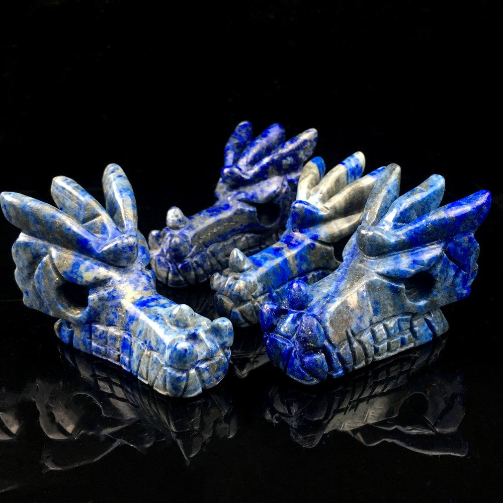 Natural Lapis Lazuli Dragon quartz Skull Hand Carved Crystal Reiki Healing