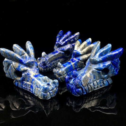 Natural Lapis Lazuli Dragon quartz Skull Hand Carved Crystal Reiki Healing
