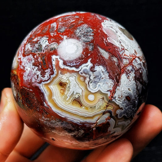 TOP 569G Natural Polished Mexico Crazy Agate Sphere Ball Crystal Healing