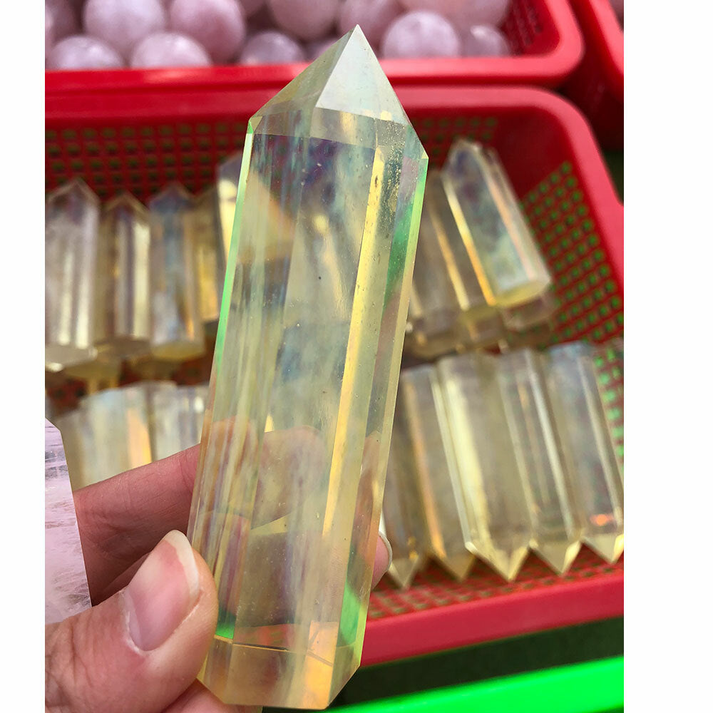 1pc Melting Stone Quartz Crystal Citrine Point Wand Healing Reiki Stone
