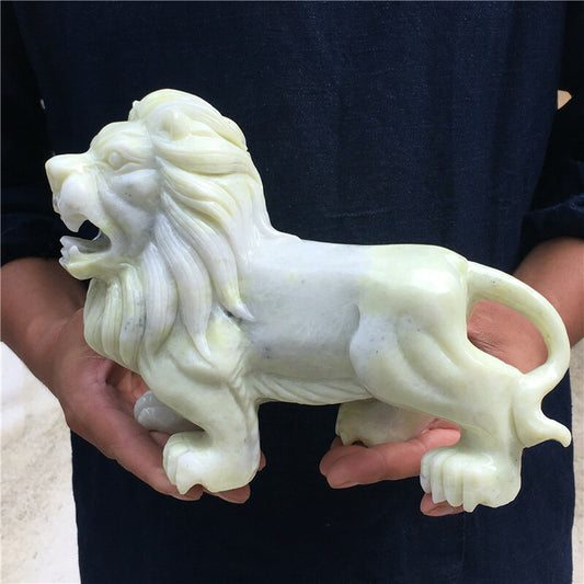 7.39LB Natural green jade lion skull hand carved crystal healing