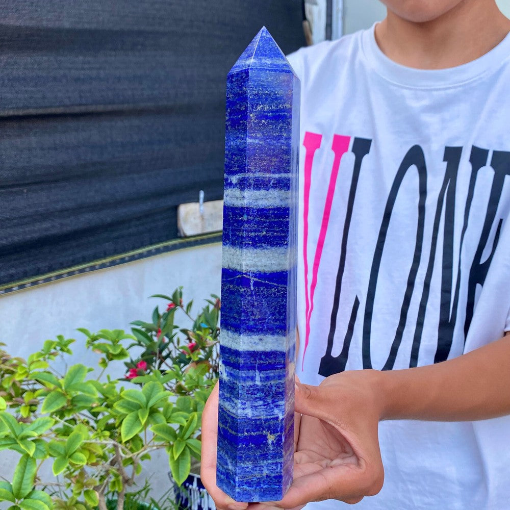 3.13LB Natural lapis lazuli crystal obelisk, quartz crystal energy column