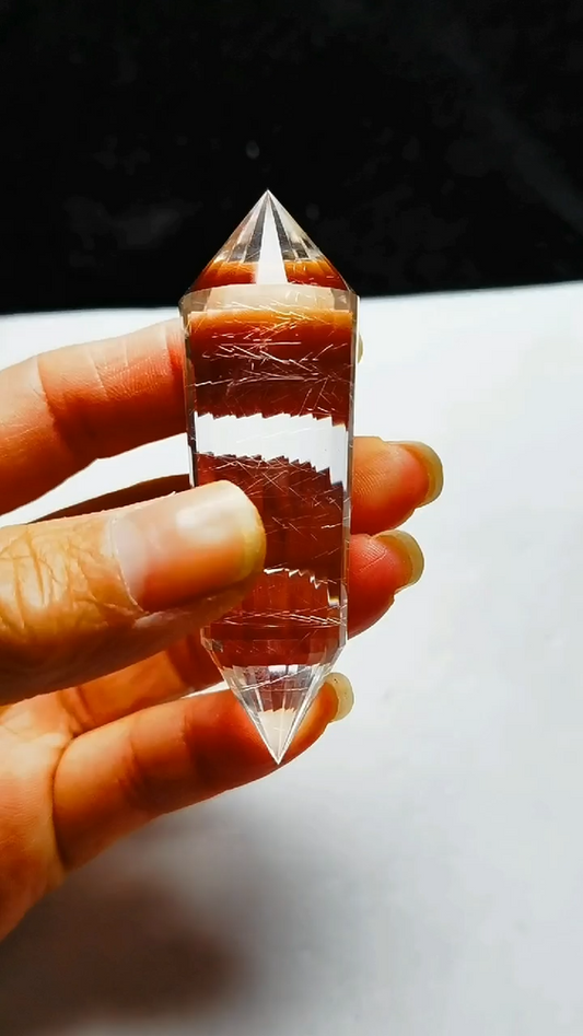 Tibetan High Altitude 24 Sided Rutilated Crystal Point Quartz Vogel Wand 2.75''