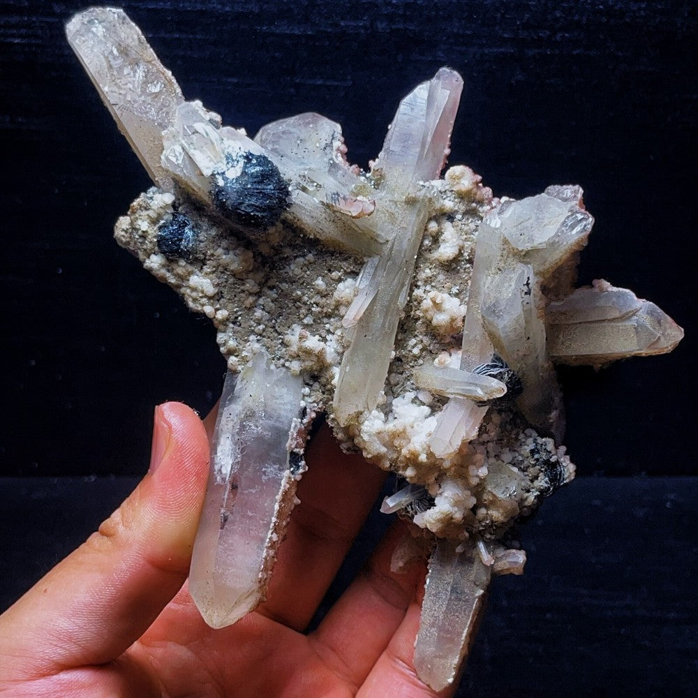 454G Phantom Quartz black tourmaline mineral symbiotic body
