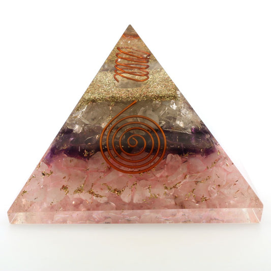 Amethyst Rose & Clear Quartz Orgone Pyramid XL 3in 75mm EMF & 5G Protection