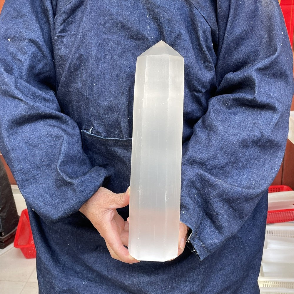 Baguette en cristal d'obélisque de quartz sélénite naturel de 5,9 lb, pointe de guérison Reiki, soins. 