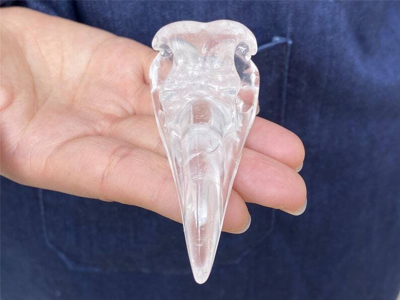 3"+ Natural Clear Quartz Carved crow Skull Quartz Crystal Skull home decor 1PC