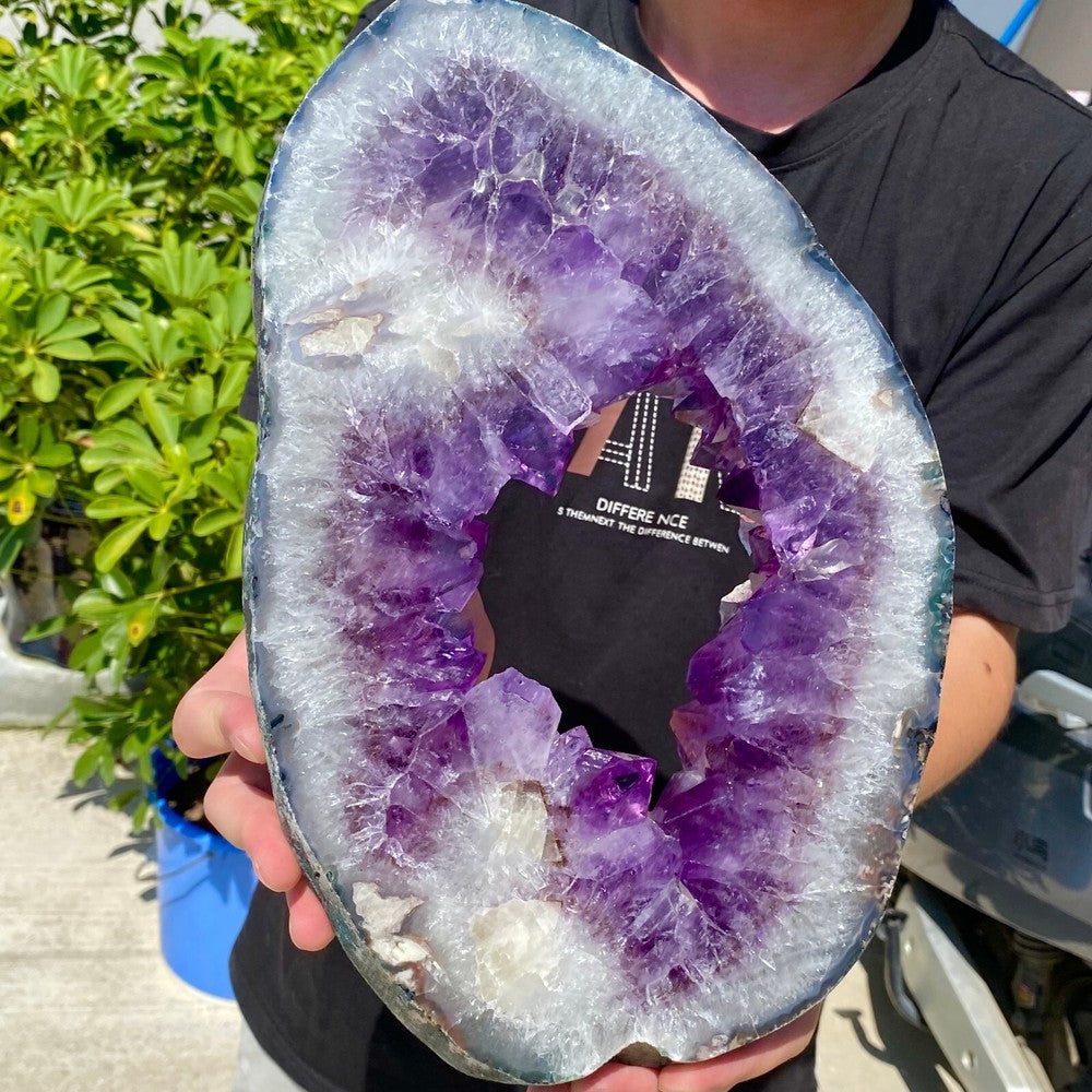 7.83LB Large Natural Amethyst Cave Crystal Slice Crescent shaped Hand Cut Repai.