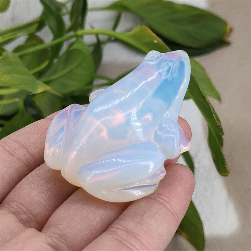 2" Hand Carved Opalite Frog Quartz Crystal Frog Crystal Skull gem gift 1PC