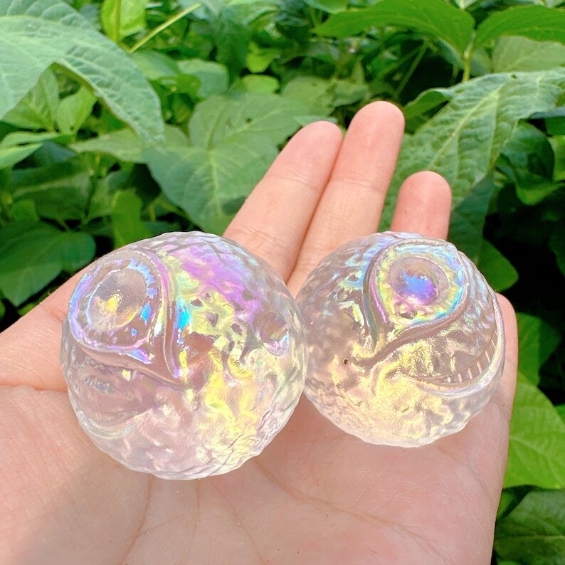 Titanium Rainbow Aura Eyeball Quartz carving,Reiki Heal Clear Melting Stone