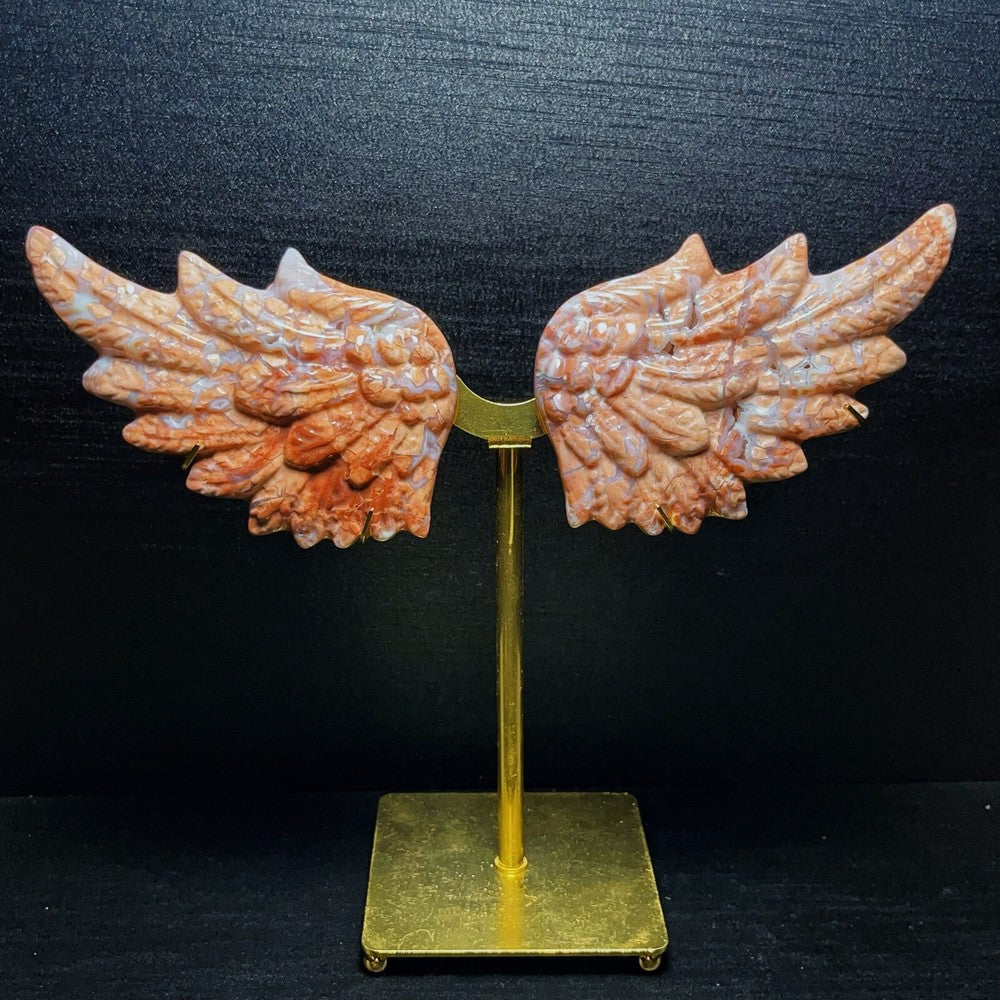 302G Natural Polished Pink Agate Crystal carved wings Crystal Healing SL