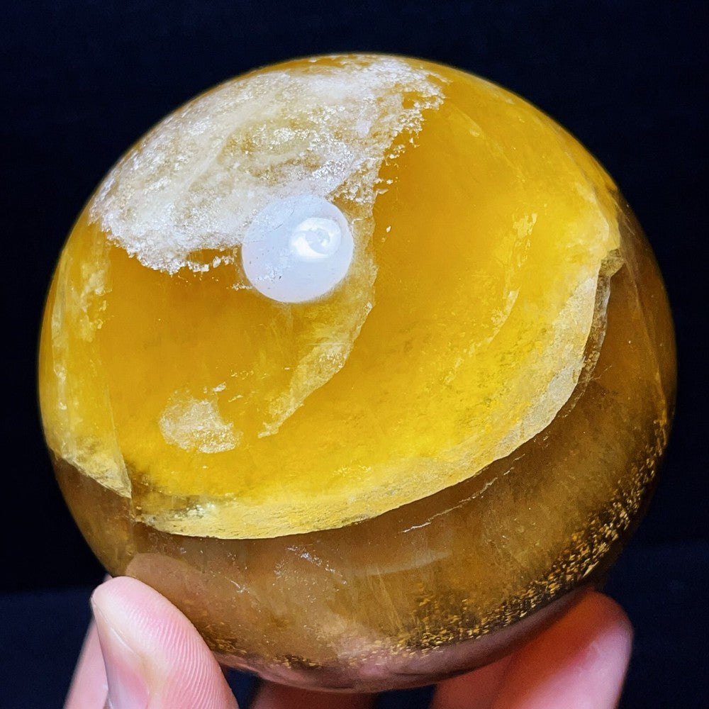 1061G Natural Polished Yellow Fluorite Sphere Ball Crystal Healing