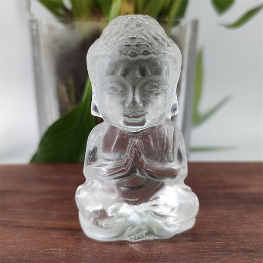 2.4" Clear Melting Stone Carved Buddha Quartz Crystal Skull Healing reiki 1pc