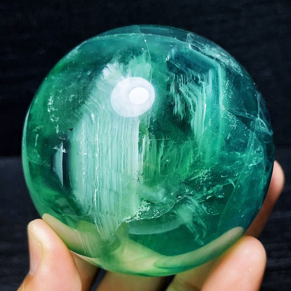 877G Natural Polished Green Purple Fluorite Sphere Ball Crystal Healing