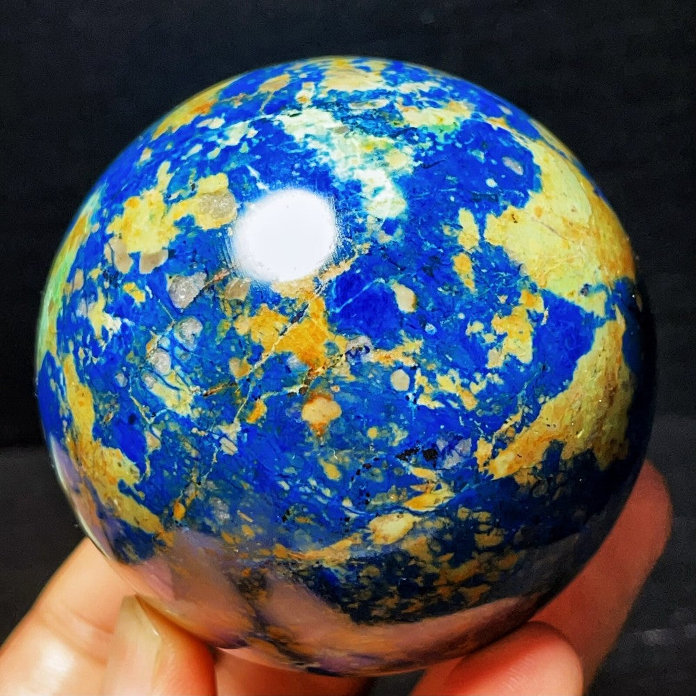 494G Natural Polished Phoenix Blue Gold Agate Crystal Ball Healing