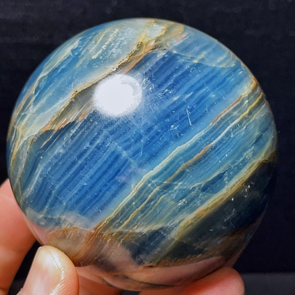 661G Natural Polished Blue Onxy Agate Crystal Sphere Ball Healing