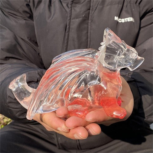 530g Carved Smelting stone dragon Figurines Reiki Quartz Crystal Skull Decor