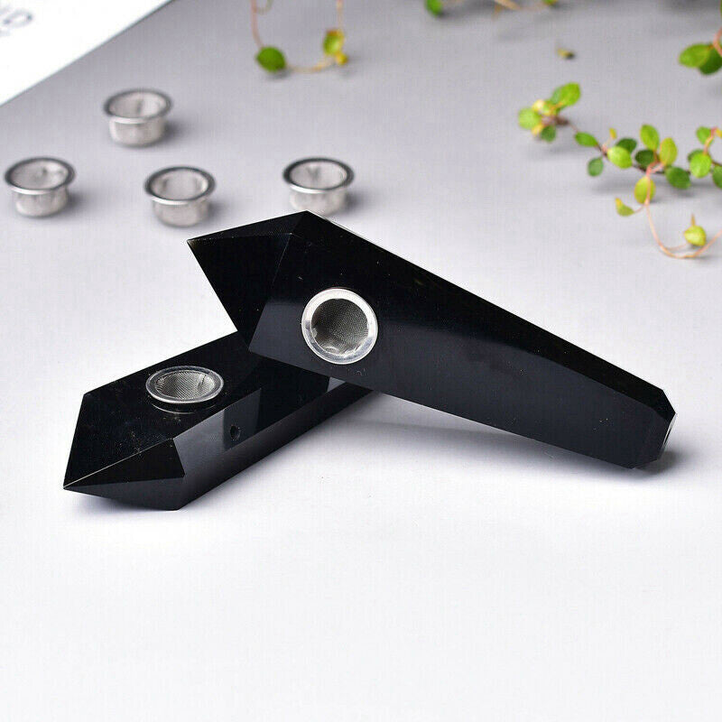 Natural Quartz Obsidian Stone Smoking Pipe Crystal Wand Obelisk Hookah Healing