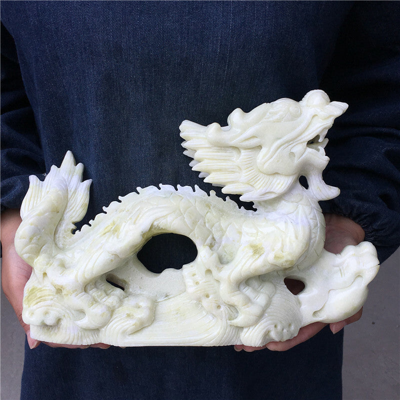 8-8.8LB Natural green jade dragon hand carved Quartz crystal healing 1PC