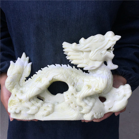 8-8.8LB Natural green jade dragon hand carved Quartz crystal healing 1PC