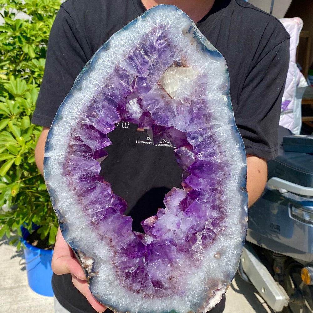 7.83LB Large Natural Amethyst Cave Crystal Slice Crescent shaped Hand Cut Repai.