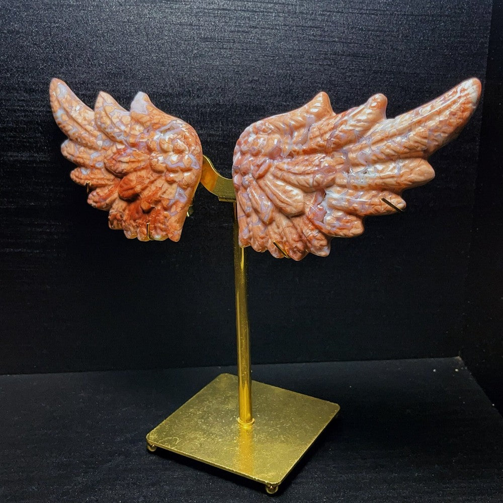 302G Natural Polished Pink Agate Crystal carved wings Crystal Healing SL
