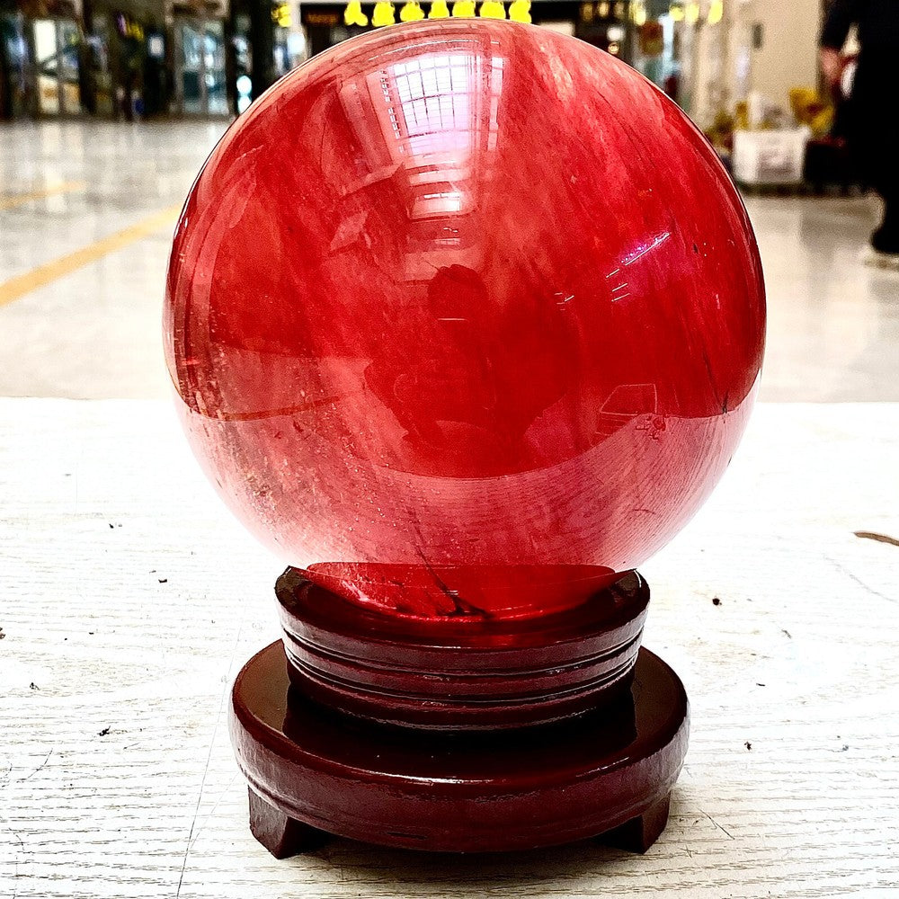 7.55LB Red Melting Stone Quartz Crystal Sphere Ball Healing Reiki Décor