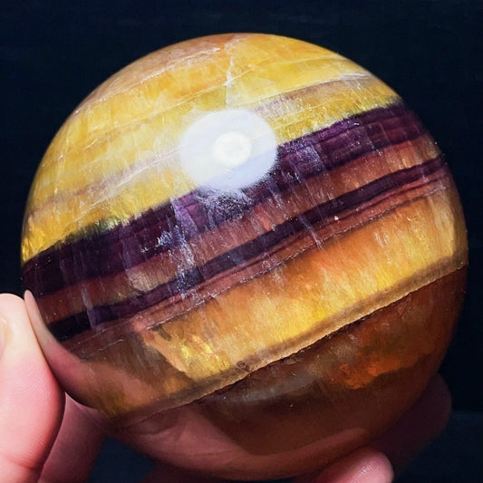 1449G Natural Polished Yellow Fluorite Sphere Ball Crystal Healing