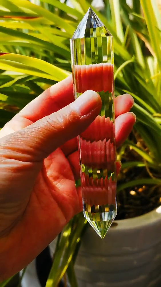 Baguette de style Vogel en cristal de quartz tibétain haute altitude, 99 % transparent, 24 côtés, 5,7 pouces 