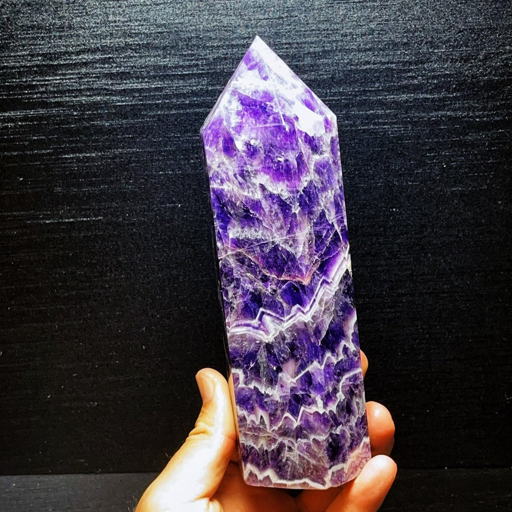1173G Natural Polished Dream Amethyst Three Tower Crystal Tower Healing