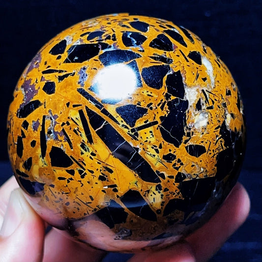 529G Natural Black Tourmaline And Mica Symbiosis Sphere Crystal Healing