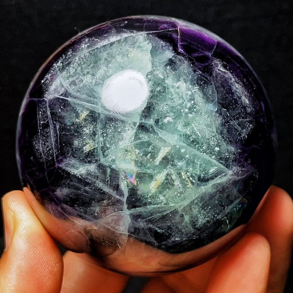 634G Natural Polished Green Purple Fluorite Sphere Ball Crystal Healing
