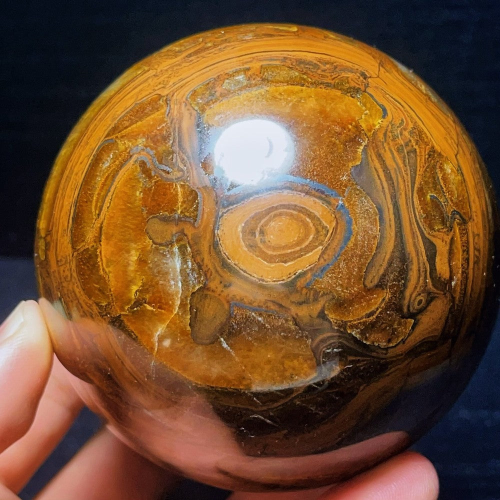 1070G Natural Polished Yellow Tiger Sphere Agate Crystal Ball Healing