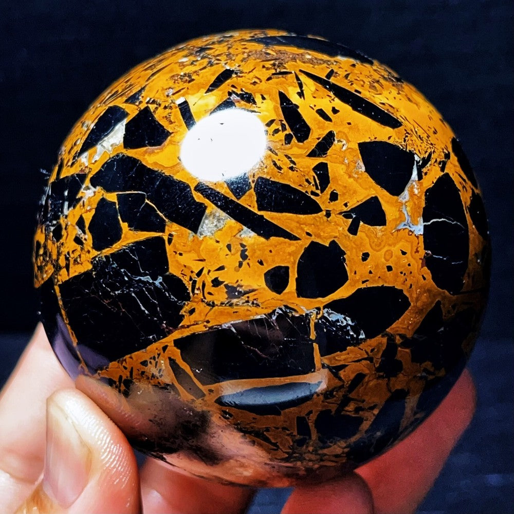554G Natural Black Tourmaline And Mica Symbiosis Sphere Crystal Healing
