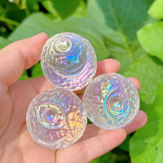 Titanium Rainbow Aura Eyeball Quartz carving,Reiki Heal Clear Melting Stone