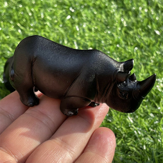 2.3“ Natural rhino Carved Quartz Crystal Obsidian Skull Healing care 1PC
