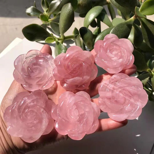 2" Natural Pink Rose Quartz Carved Rose Flowers Crystal reiki Healing 1pc