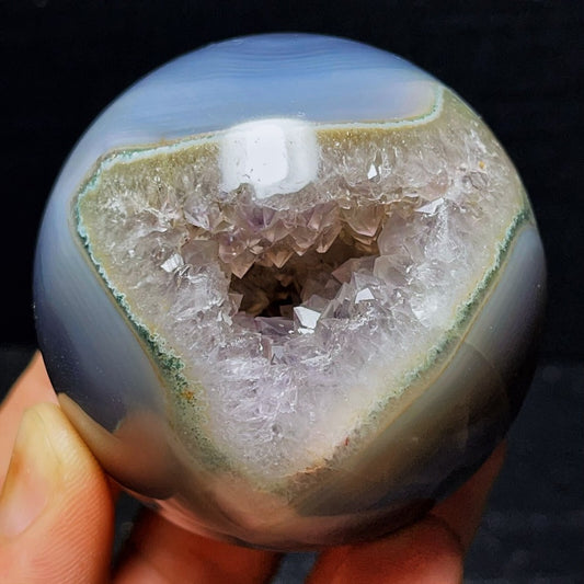 304G Natural Polished Agate Geode Sphere Ball Crystal Healing