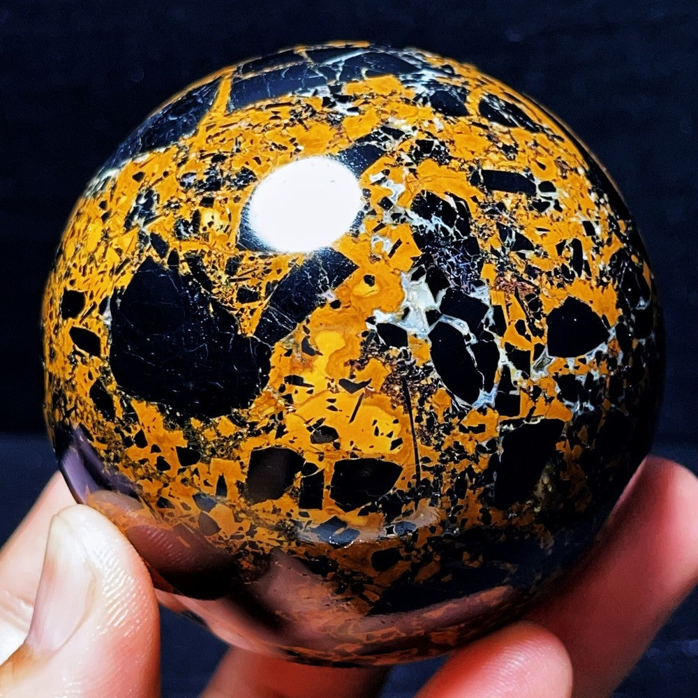 554G Natural Black Tourmaline And Mica Symbiosis Sphere Crystal Healing