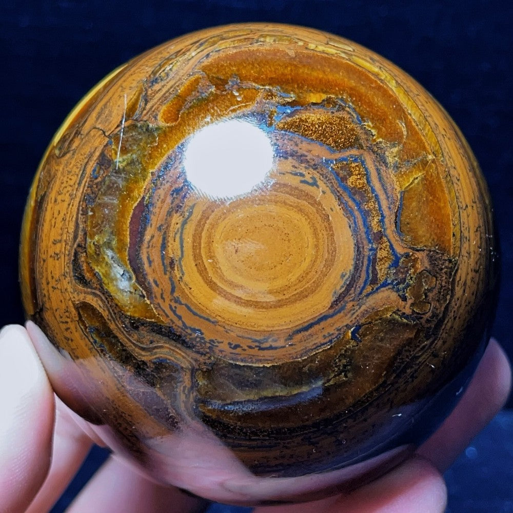 748G Natural Polished Yellow Tiger Sphere Agate Crystal Ball Healing