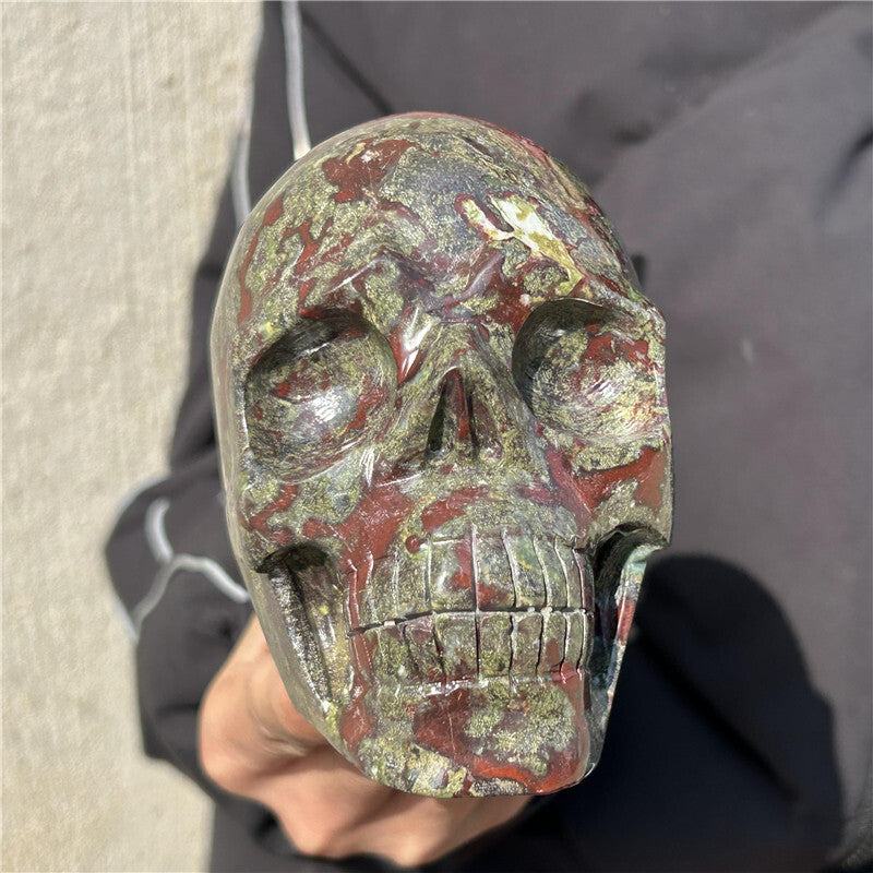 3LB Natural Dragon Blood Skull Carved Quartz Crystal Reiki Healing Mineral