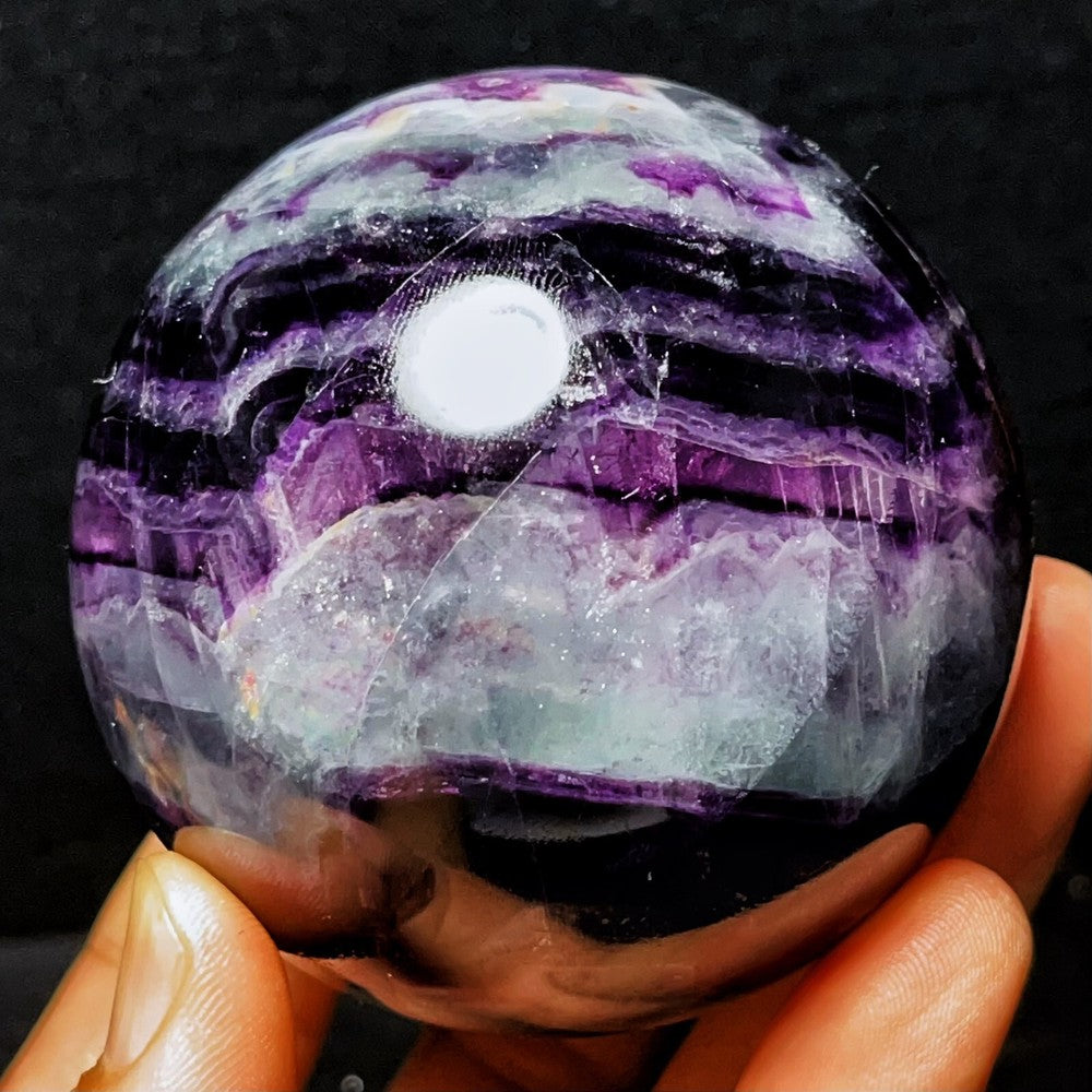 634G Natural Polished Green Purple Fluorite Sphere Ball Crystal Healing